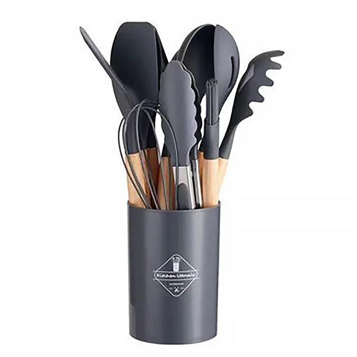 ELEGANT COOKING | 12-delige Set Siliconen Keukenset | Keukengerei met Houten Handvat | Duurzame Keukenhulpjes