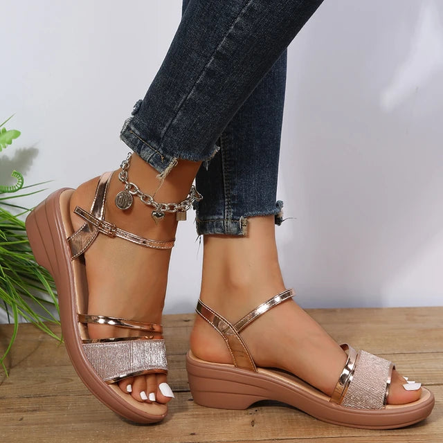 SANNE | Gouden Platform Sandalen voor Vrouwen | Zomerse Elegantie