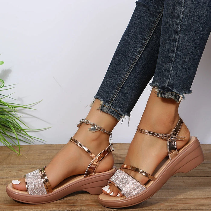 SANNE | Gouden Platform Sandalen voor Vrouwen | Zomerse Elegantie