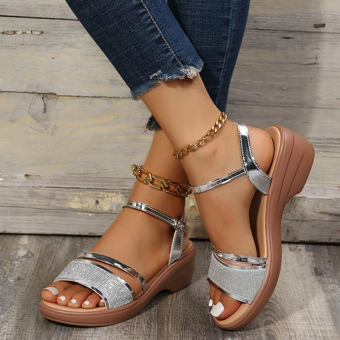 SANNE | Gouden Platform Sandalen voor Vrouwen | Zomerse Elegantie