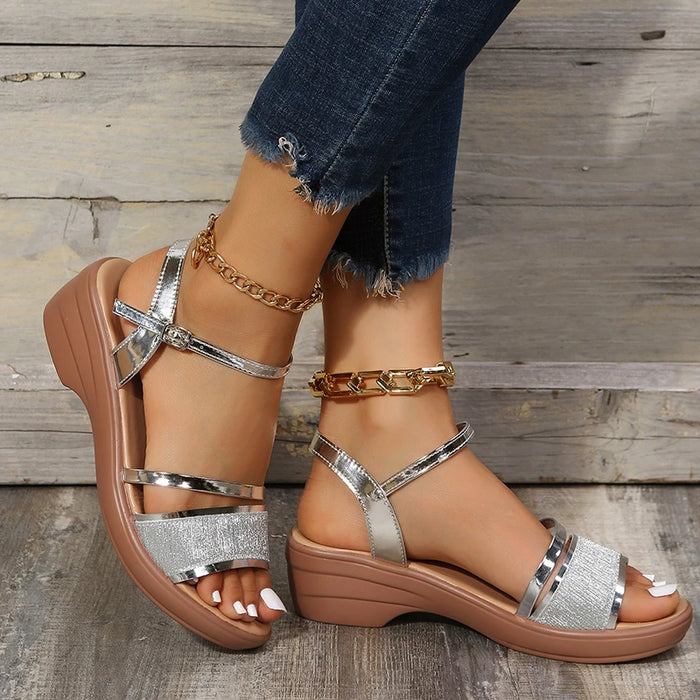 SANNE | Gouden Platform Sandalen voor Vrouwen | Zomerse Elegantie