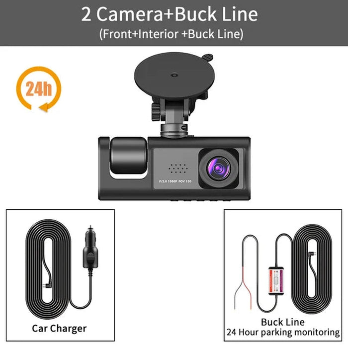 DriveGuard 1080P TriCam | Auto Dashcam | Drie Camera's | 24U Parkeerbewaking