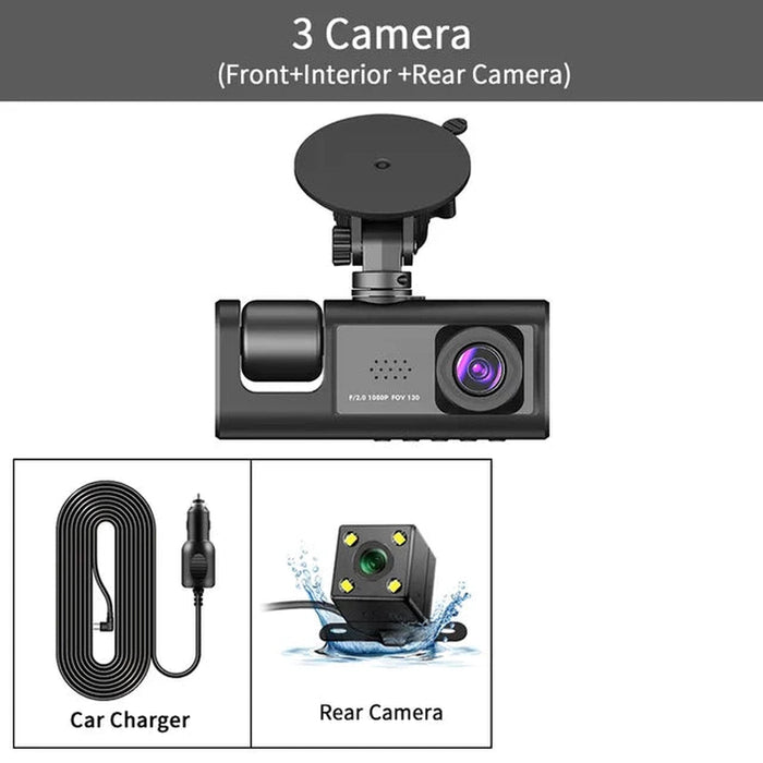 DriveGuard 1080P TriCam | Auto Dashcam | Drie Camera's | 24U Parkeerbewaking