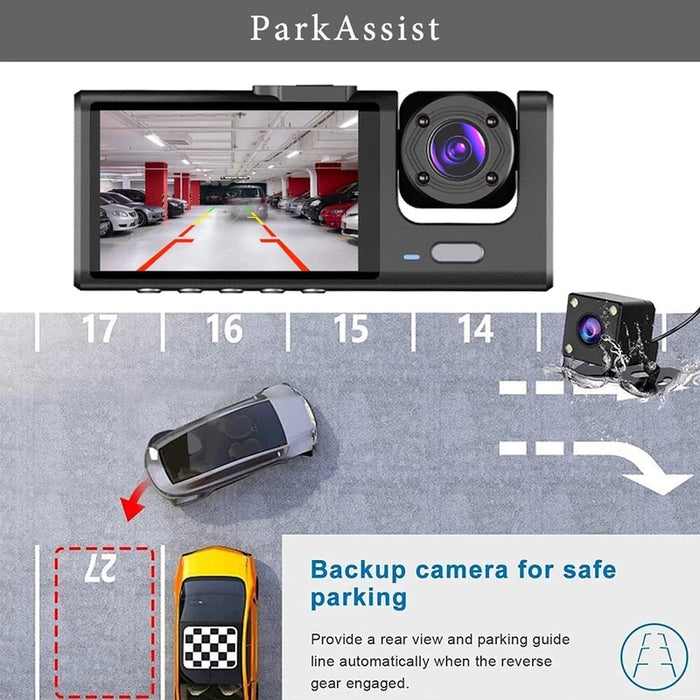 DriveGuard 1080P TriCam | Auto Dashcam | Drie Camera's | 24U Parkeerbewaking