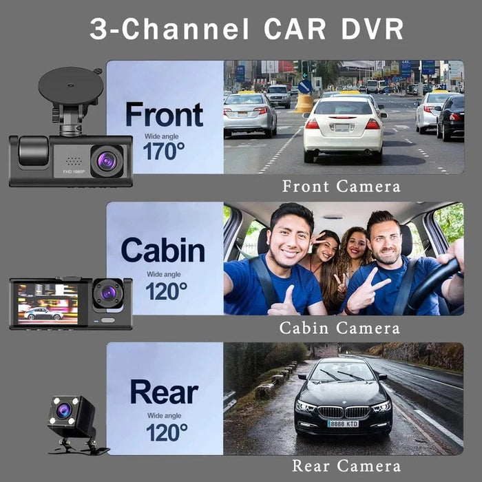 DriveGuard 1080P TriCam | Auto Dashcam | Drie Camera's | 24U Parkeerbewaking