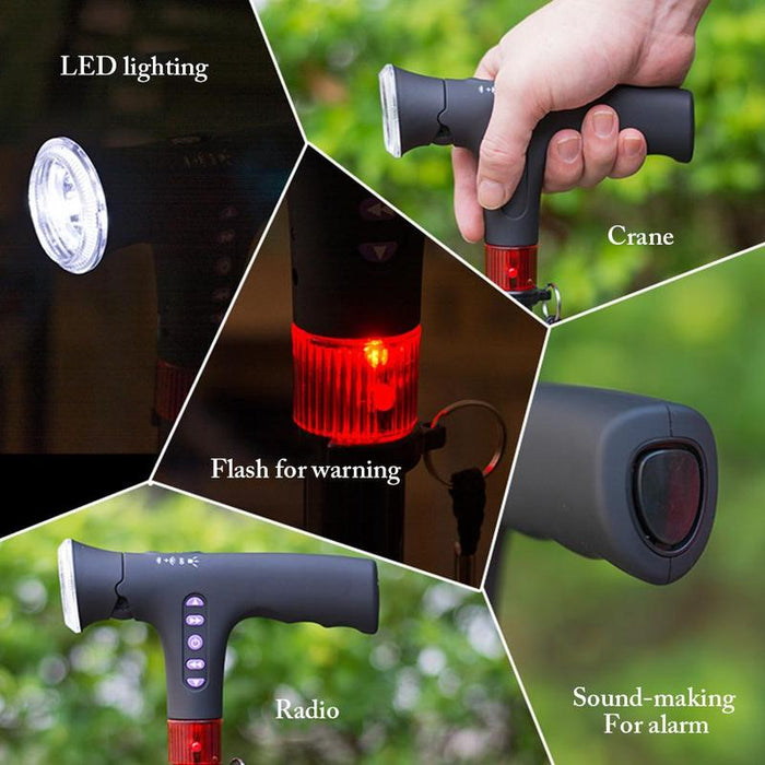 Multifunctionele wandelstok met LED-verlichting en alarm