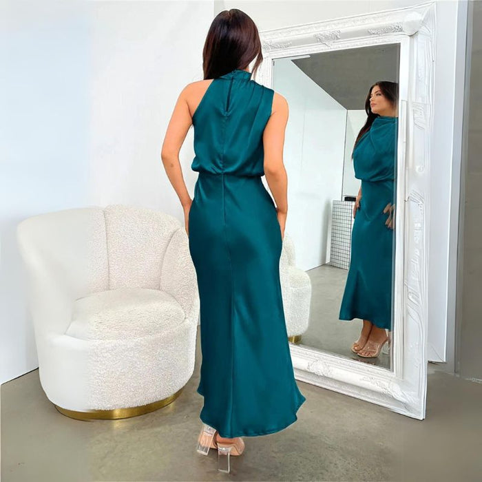 Arlet | Glamourous Satijnen Jurk Dames | Sexy Avondjurk | Mouwloos Off Shoulder Elegante Maxi