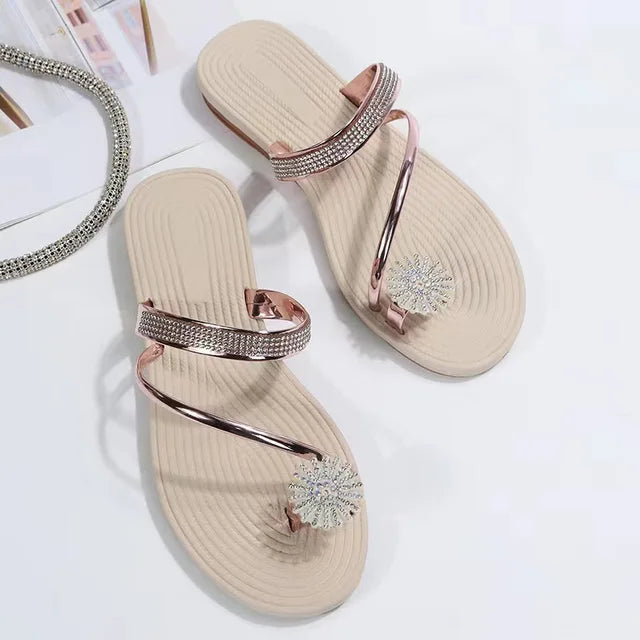 SAFFIER | Sandalen Vrouwen | Strand Sandalen | Strass Platte Slippers | Luxe Sandalen Vrouwen | Designer Schoenen