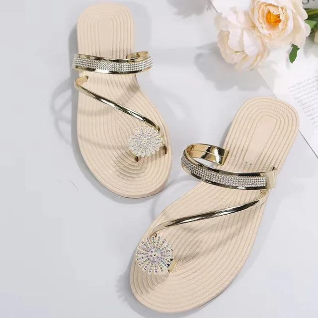 SAFFIER | Sandalen Vrouwen | Strand Sandalen | Strass Platte Slippers | Luxe Sandalen Vrouwen | Designer Schoenen