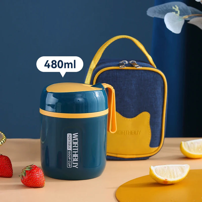 LunchMate | Thermische Lunchbox van 18/8 Roestvrij Staal | Inclusief Vouwbare Lepel