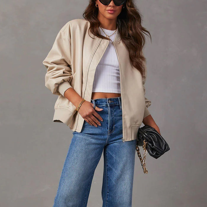 URBAN ALLURE | Leren Baseball Jacket | Leren Motorjas | Leren Jas | Bruin, Zwart & Beige