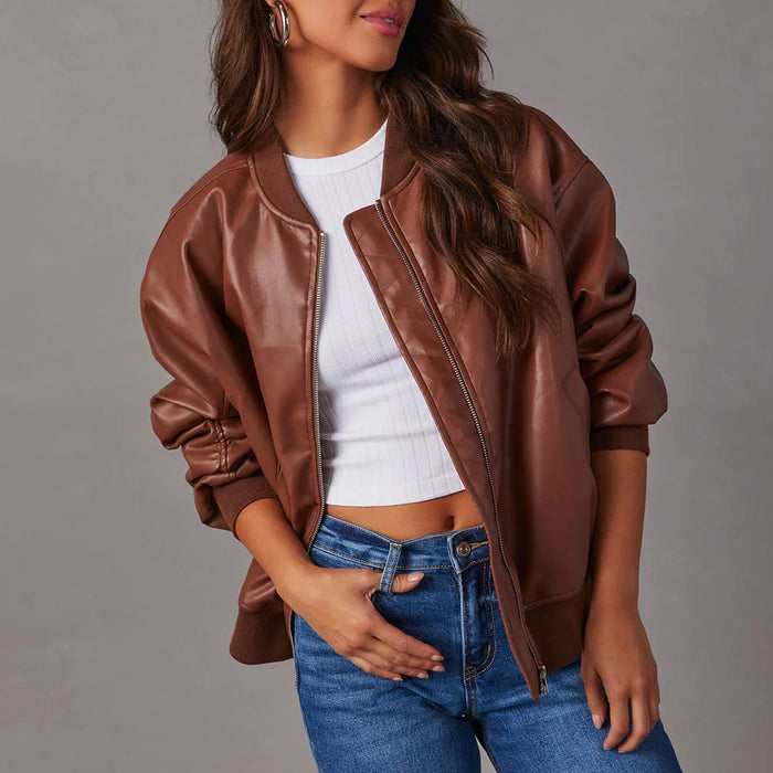 URBAN ALLURE | Leren Baseball Jacket | Leren Motorjas | Leren Jas | Bruin, Zwart & Beige