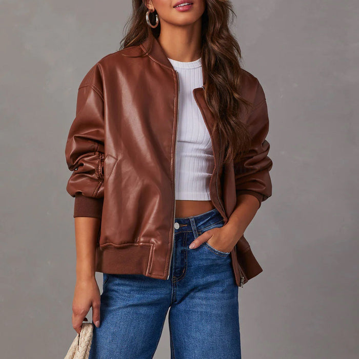 URBAN ALLURE | Leren Baseball Jacket | Leren Motorjas | Leren Jas | Bruin, Zwart & Beige