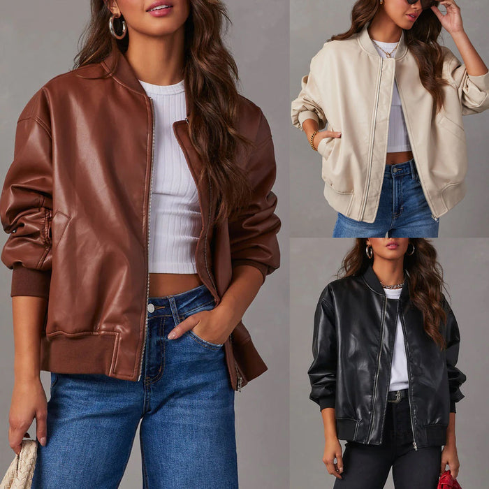 URBAN ALLURE | Leren Baseball Jacket | Leren Motorjas | Leren Jas | Bruin, Zwart & Beige