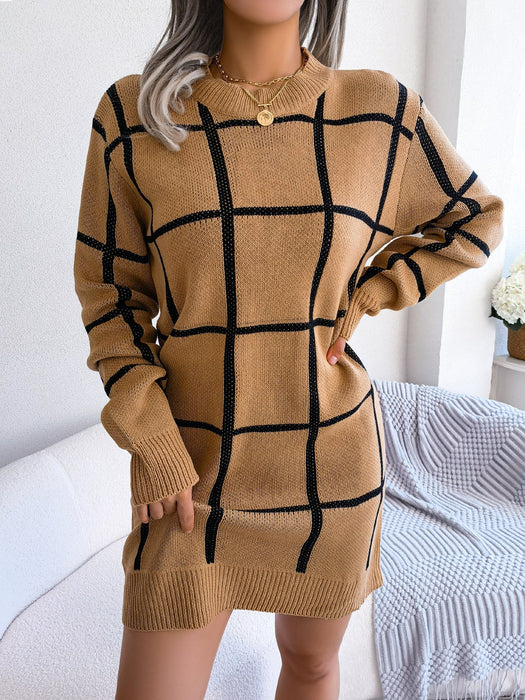 LUXESTYLE | Casual Geruite Trui Jurk met Lange Mouwen | Stijlvolle Basis voor Koude Dagen