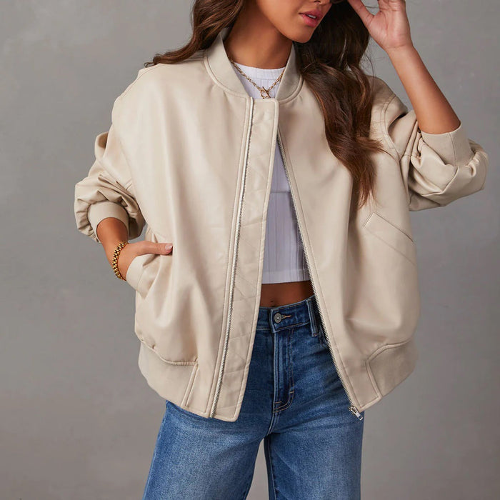 URBAN ALLURE | Leren Baseball Jacket | Leren Motorjas | Leren Jas | Bruin, Zwart & Beige