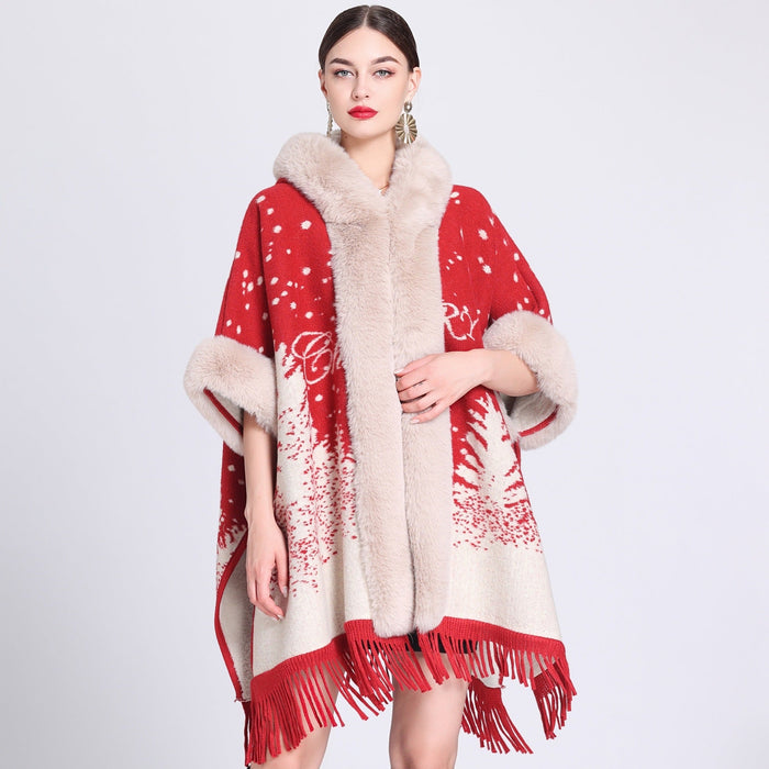 COZYCHIC | Warme Geruite Poncho Met Kasjmier en Bontkraag | Stijlvolle Wintermust-have