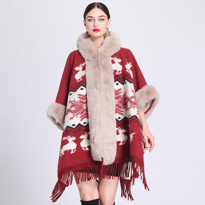 COZYCHIC | Warme Geruite Poncho Met Kasjmier en Bontkraag | Stijlvolle Wintermust-have