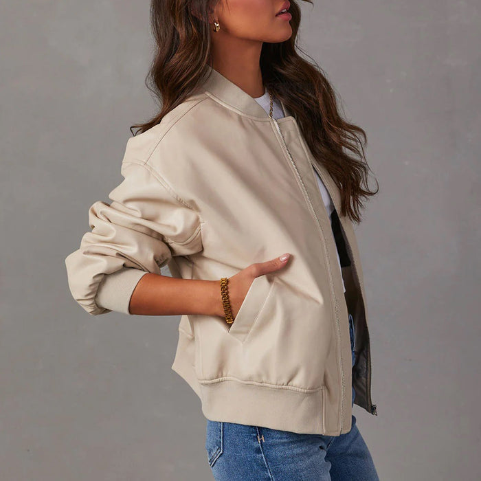 URBAN ALLURE | Leren Baseball Jacket | Leren Motorjas | Leren Jas | Bruin, Zwart & Beige