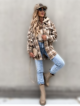 EMMA | Chic Plaid Wool Blend Dames Winterjas | Stijlvolle Geruite Jas met Afneembare Capuchon